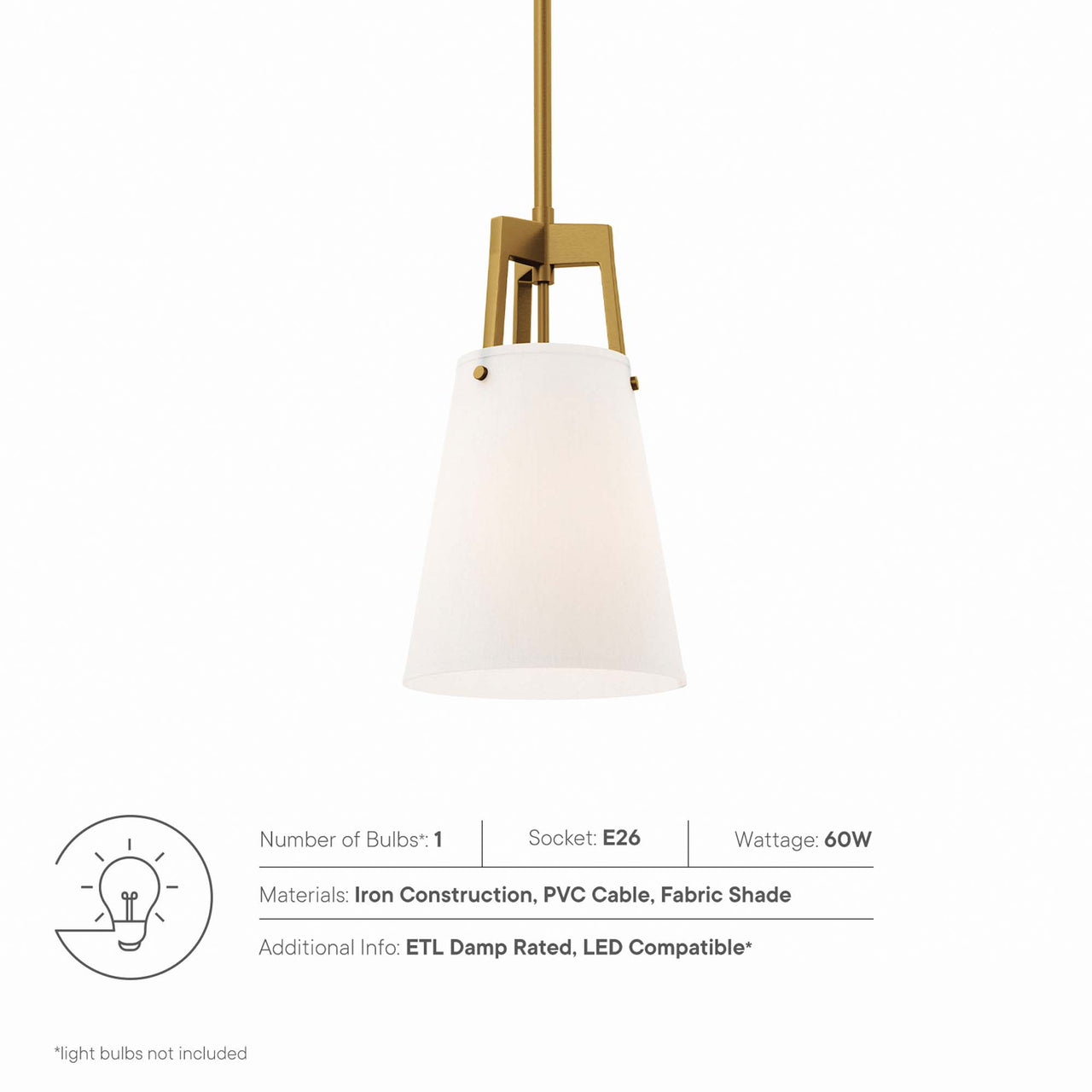 Luxvian Pendant Light, White & Satin Brass