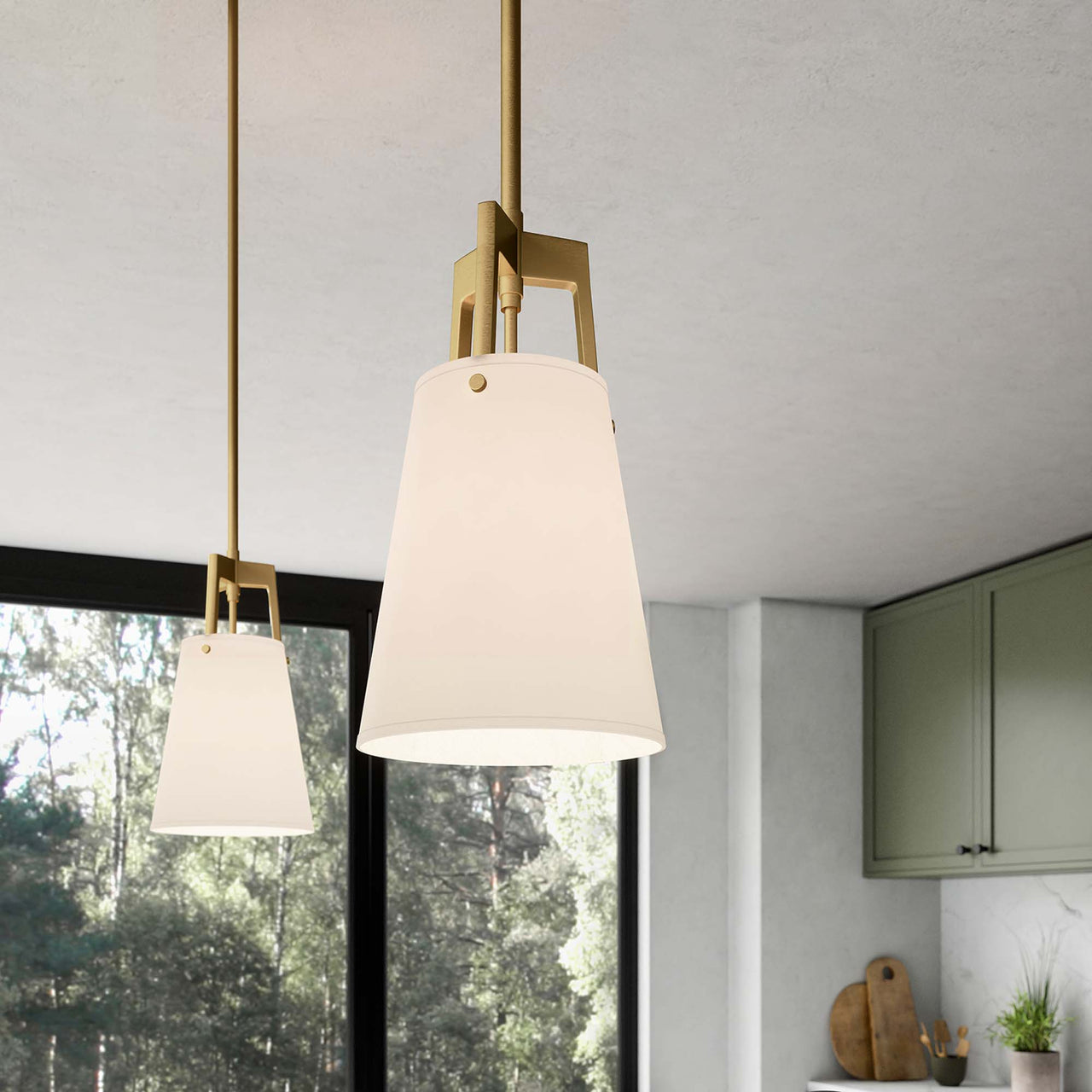 Luxvian Pendant Light, White & Satin Brass