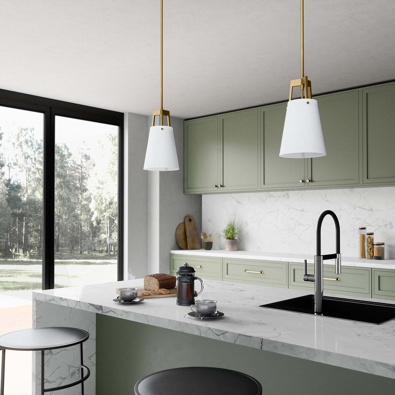 Luxvian Pendant Light, White & Satin Brass