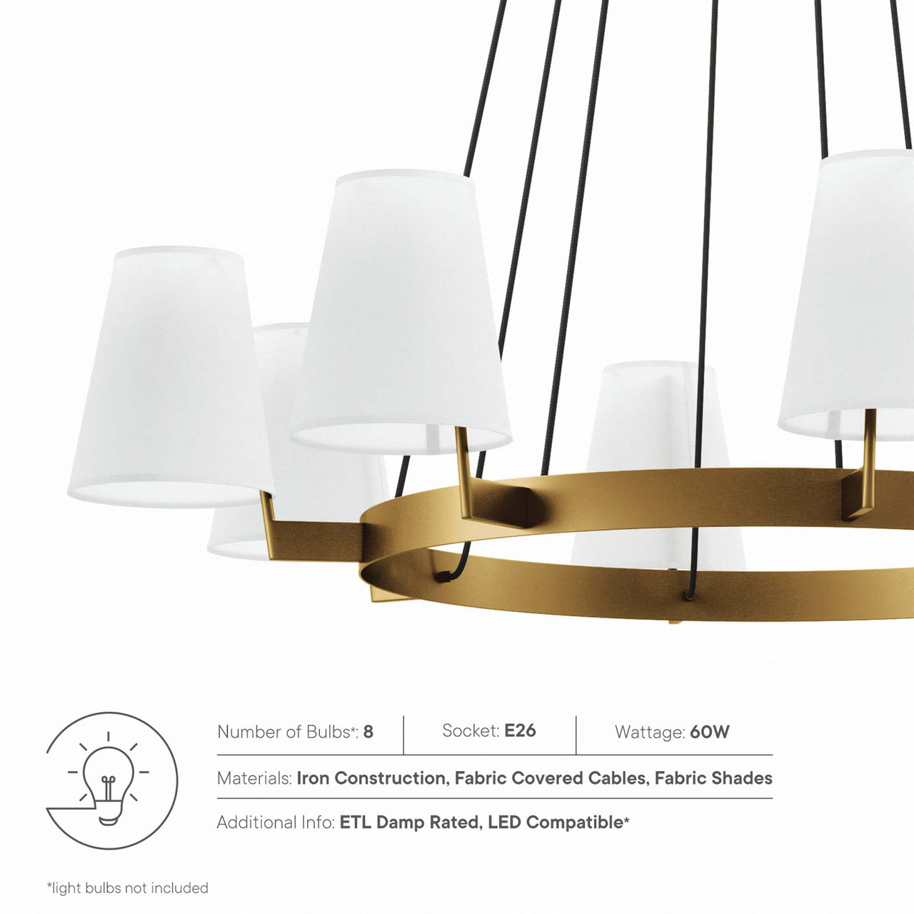 Surround 8-Light Chandelier, White & Satin Brass