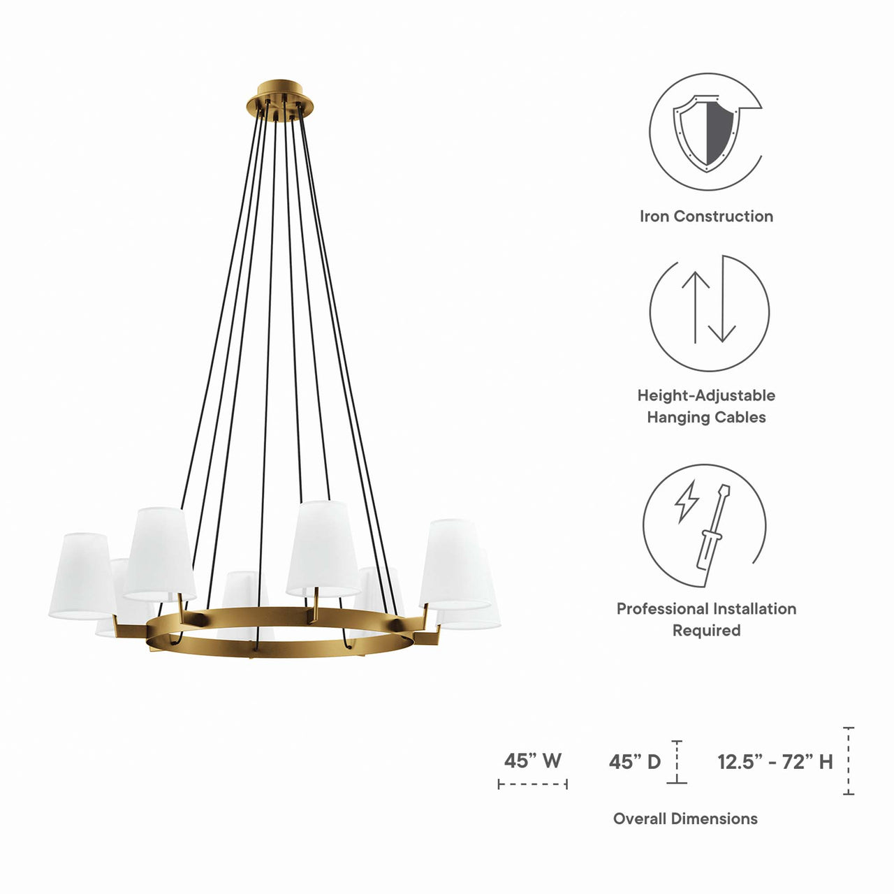 Surround 8-Light Chandelier, White & Satin Brass