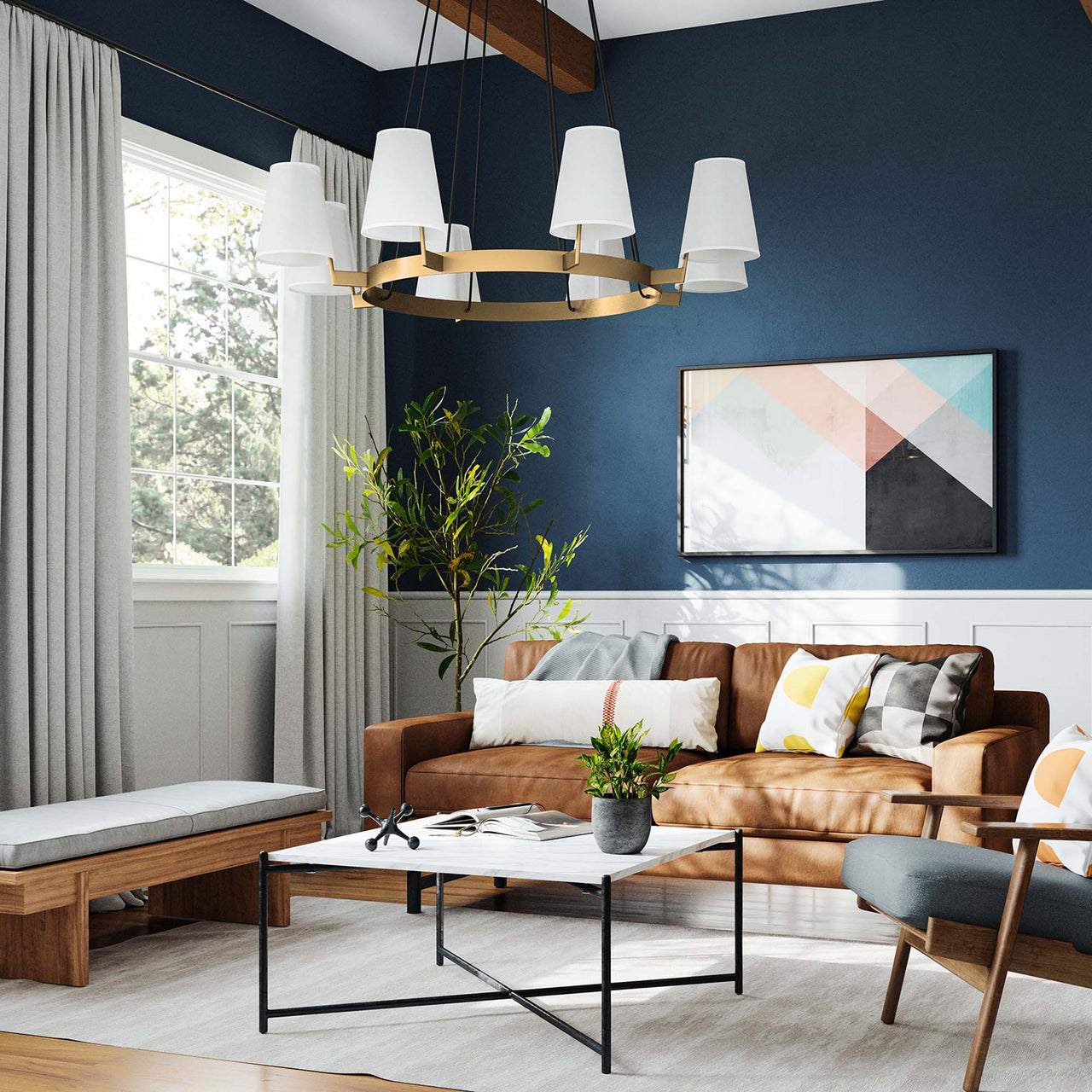 Surround 8-Light Chandelier, White & Satin Brass