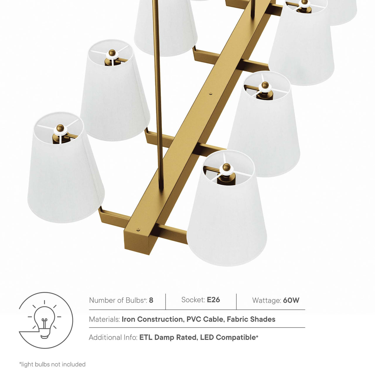 Tressan Chandelier, White & Satin Brass