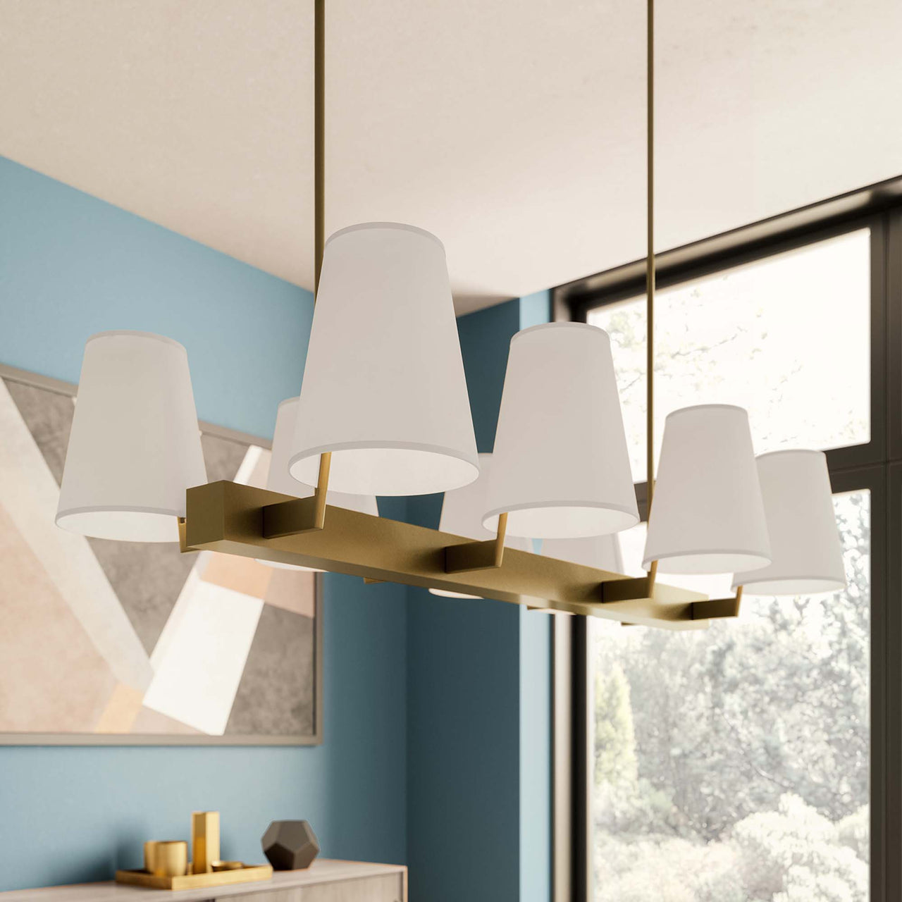 Tressan Chandelier, White & Satin Brass