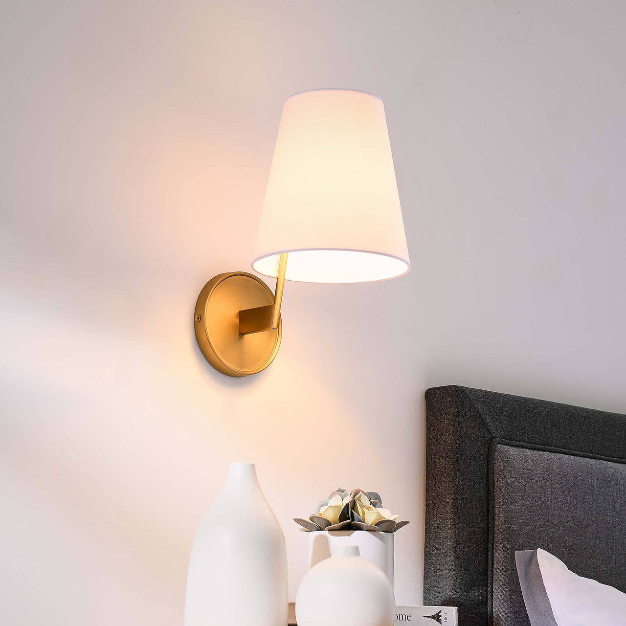 Bind Wall Sconce, White & Satin Brass
