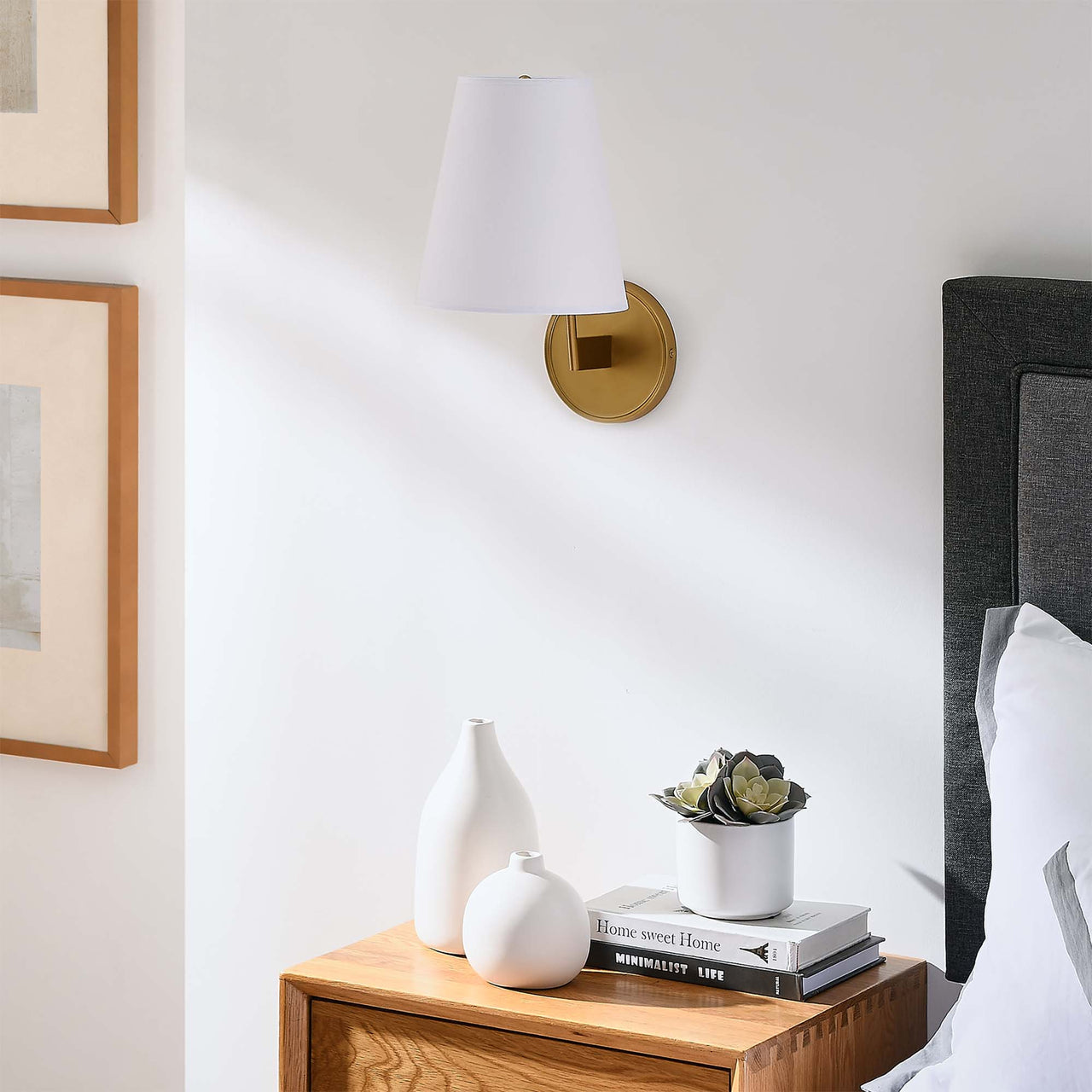 Bind Wall Sconce, White & Satin Brass