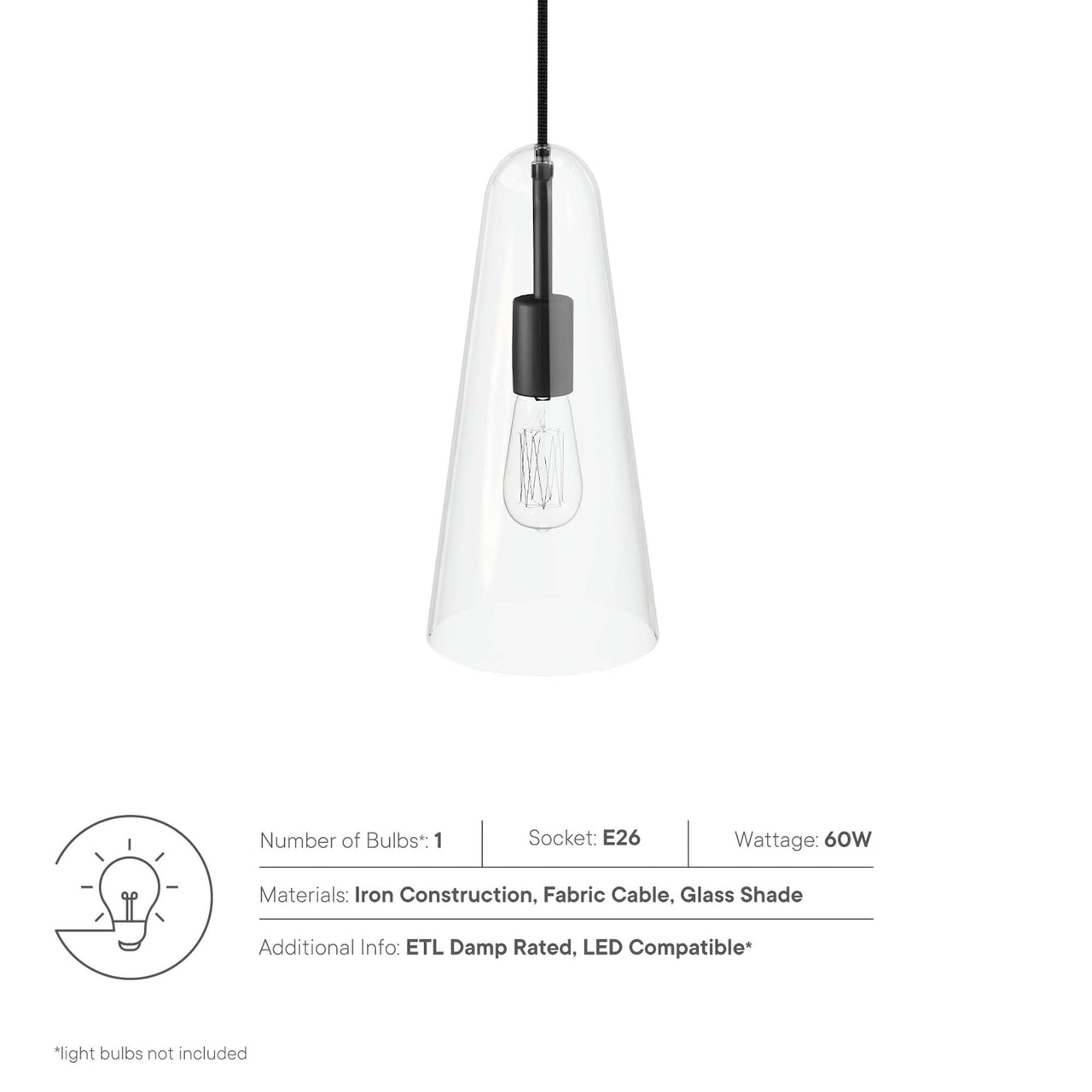 Lucen Pendant Light, Clear & Black