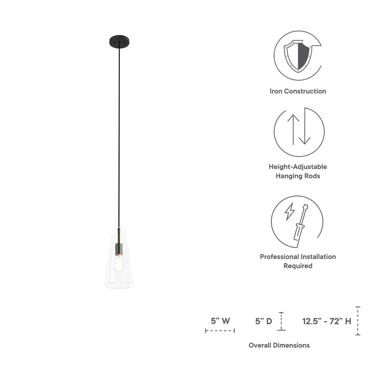 Lucen Pendant Light, Clear & Black