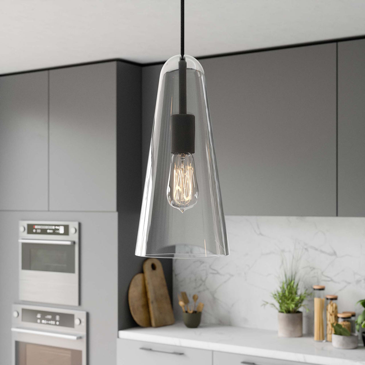 Lucen Pendant Light, Clear & Black