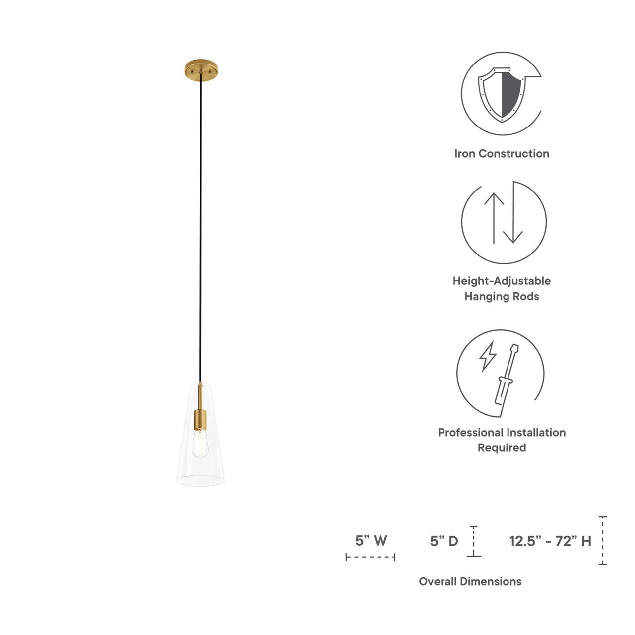 Lucen Pendant Light, Clear & Satin Brass