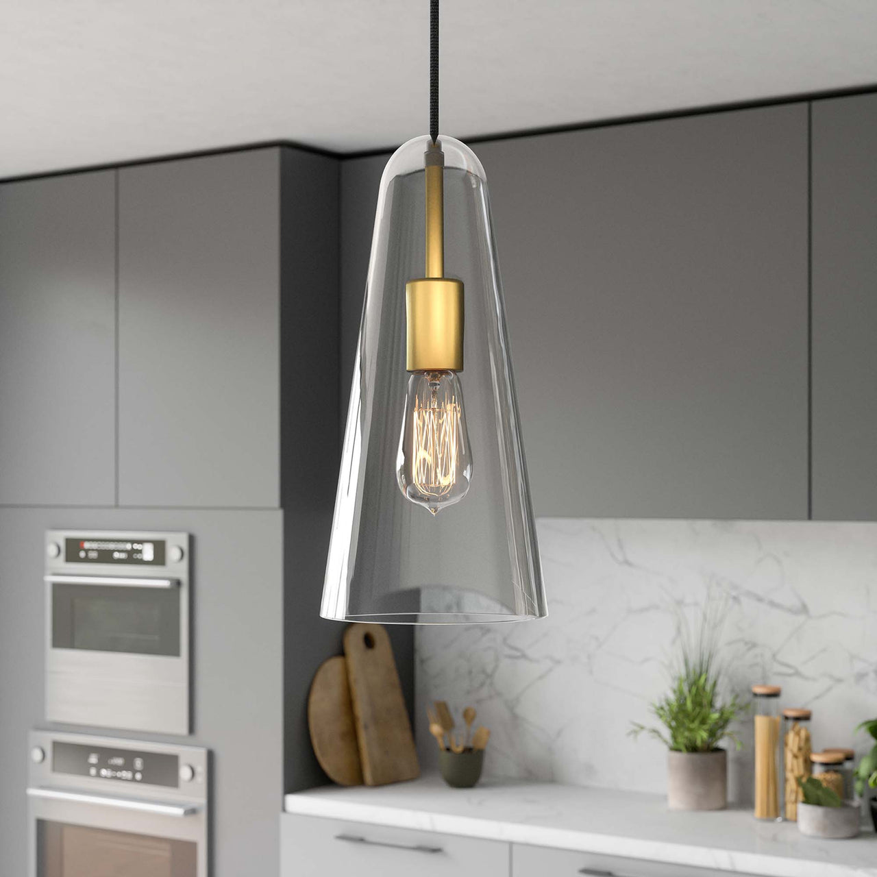 Lucen Pendant Light, Clear & Satin Brass