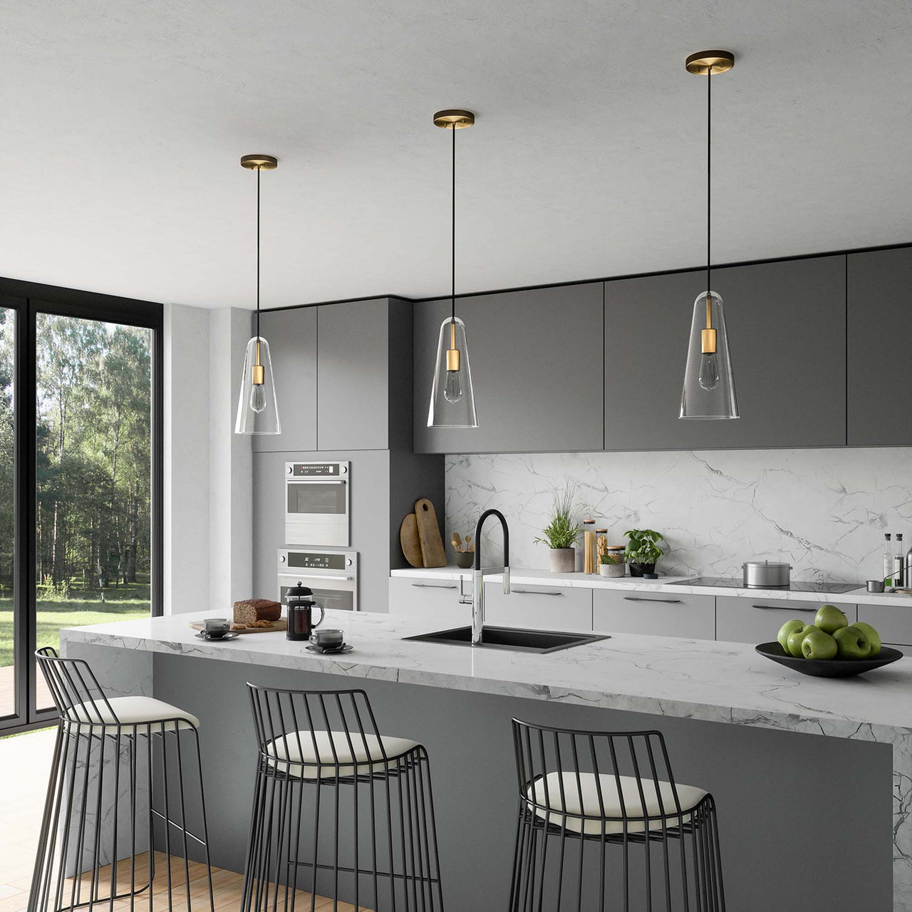 Lucen Pendant Light, Clear & Satin Brass