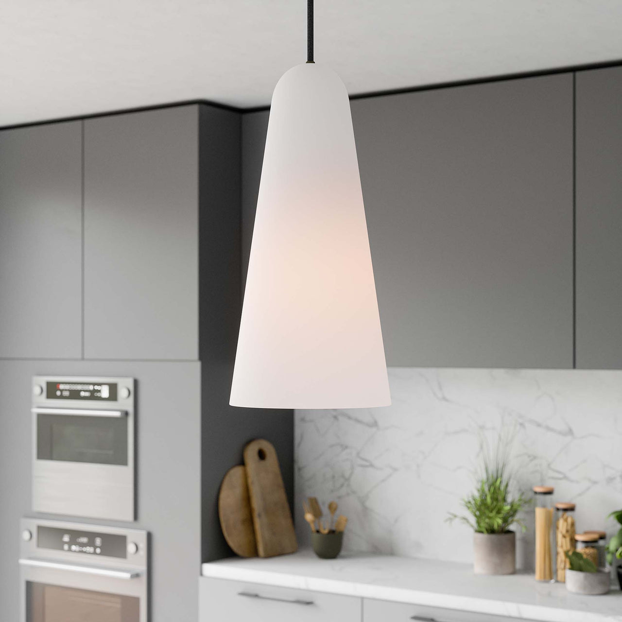 Lucen Pendant Light, Opal & Black