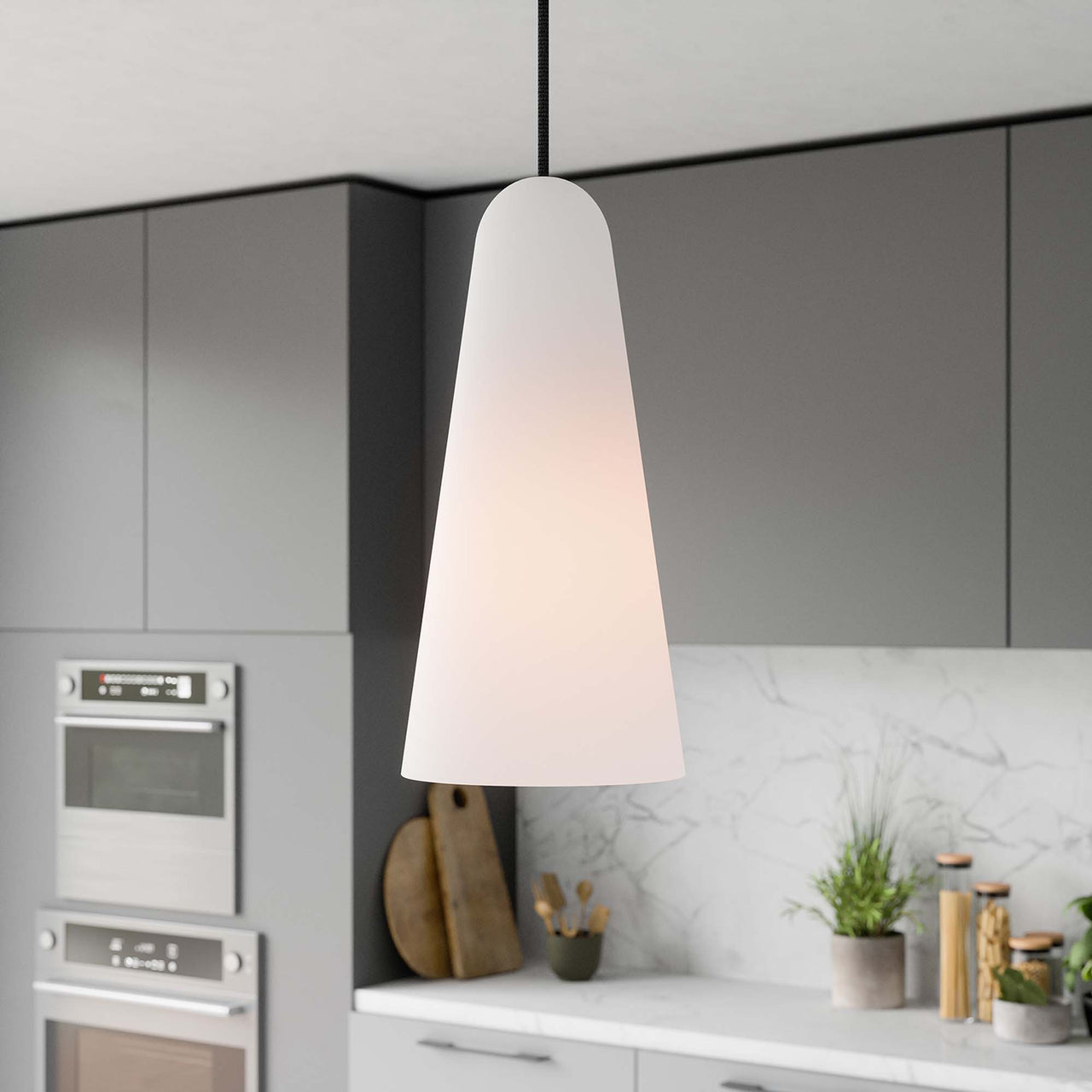 Lucen Pendant Light, Opal & Satin Brass