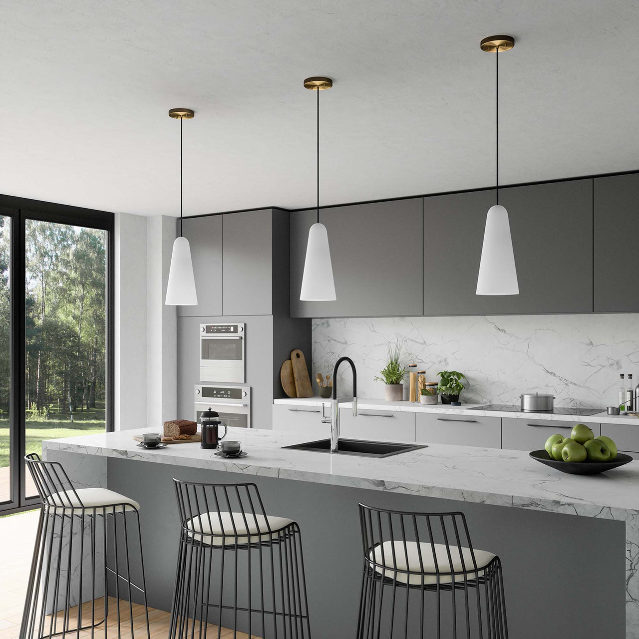 Lucen Pendant Light, Opal & Satin Brass