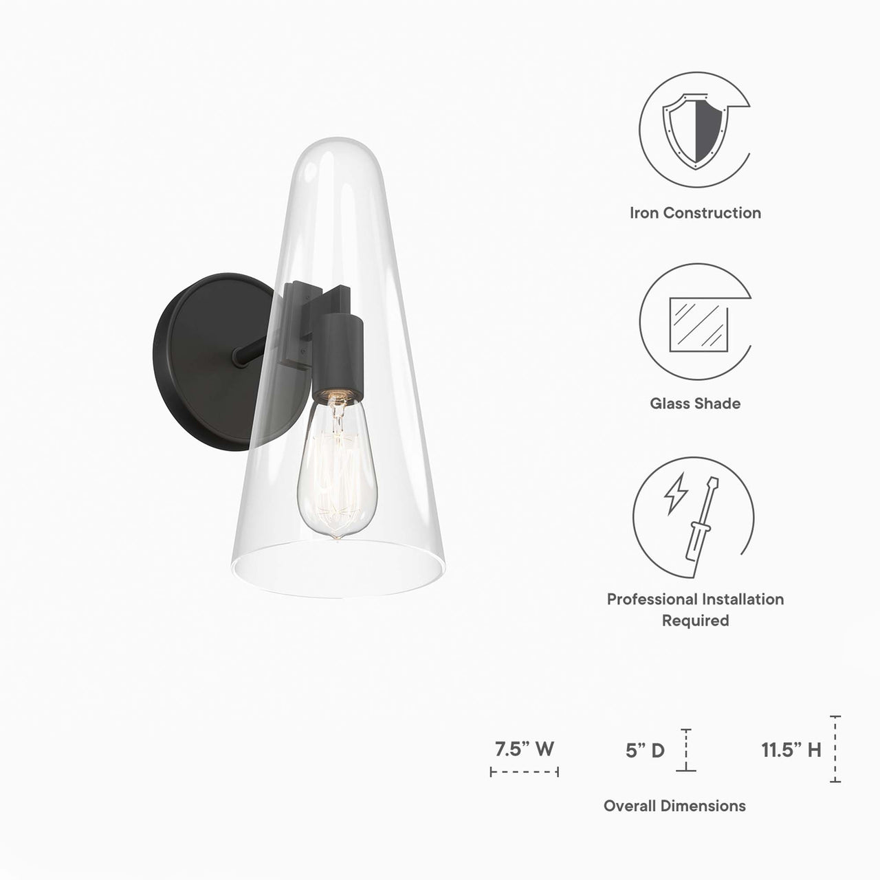 Lucen 1-Light Wall Sconce, Clear & Black