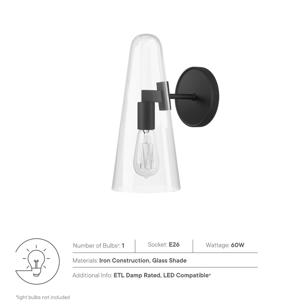 Lucen 1-Light Wall Sconce, Clear & Black