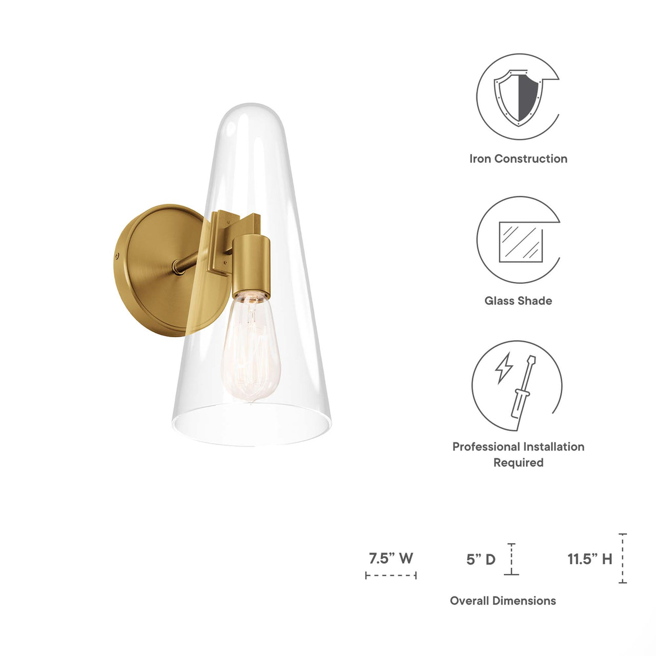 Lucen 1-Light Wall Sconce, Clear & Satin Brass