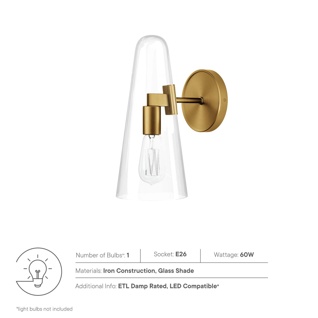 Lucen 1-Light Wall Sconce, Clear & Satin Brass