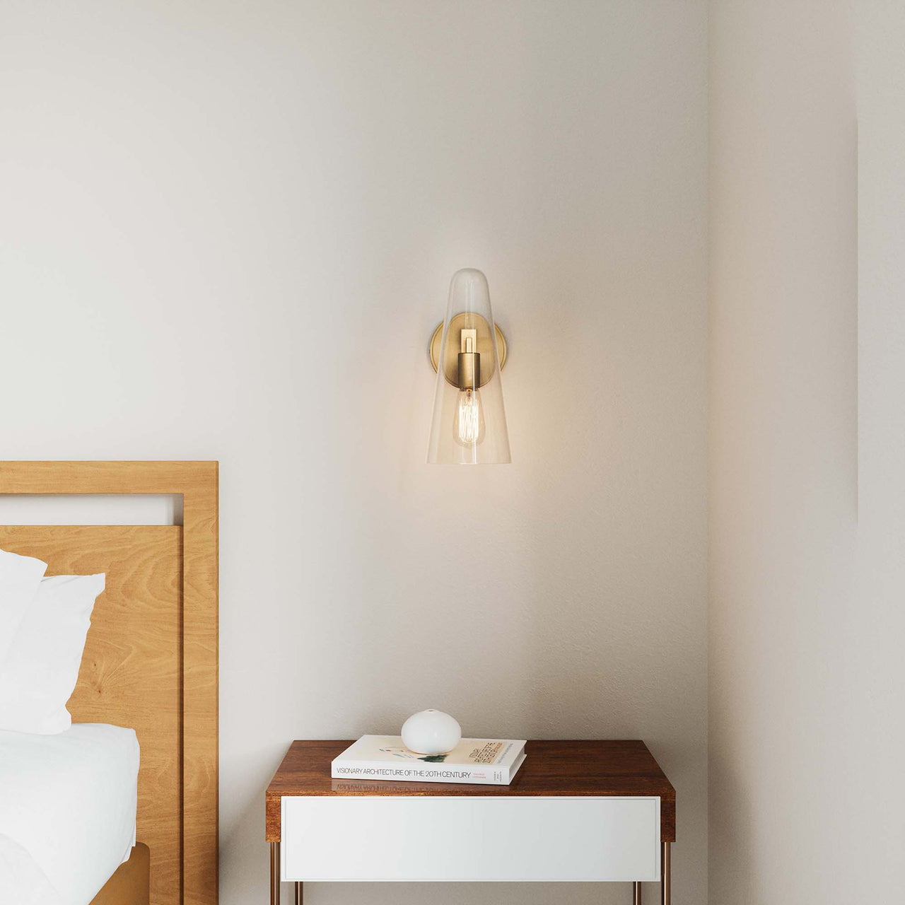Lucen 1-Light Wall Sconce, Clear & Satin Brass