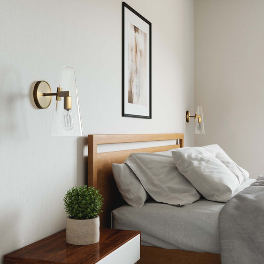 Lucen 1-Light Wall Sconce, Clear & Satin Brass