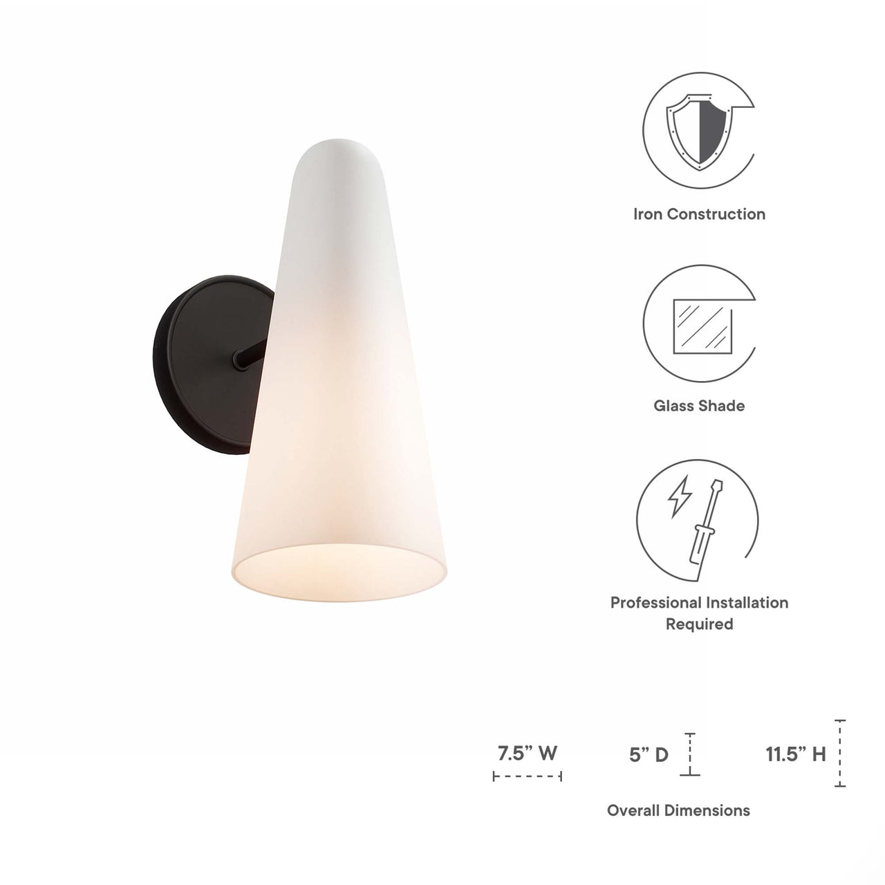 Lucen 1-Light Wall Sconce, Opal & Black