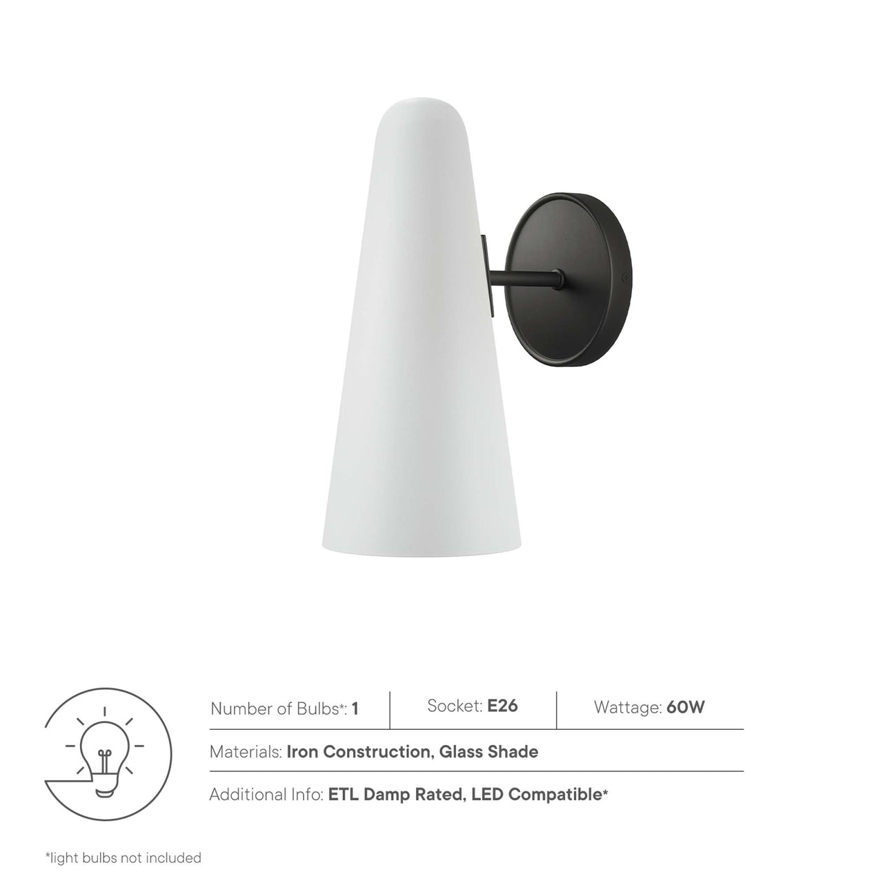 Lucen 1-Light Wall Sconce, Opal & Black