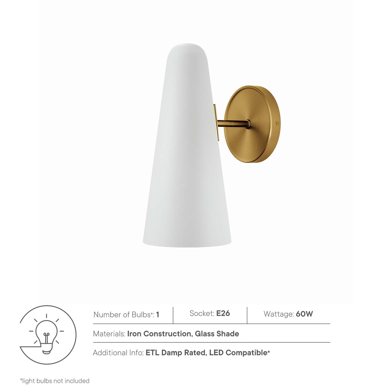 Lucen 1-Light Wall Sconce, Opal & Satin Brass