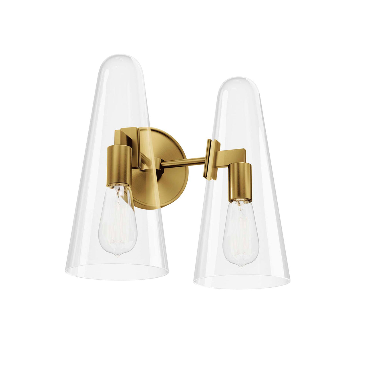Lucen 2-Light Wall Sconce, Clear & Satin Brass
