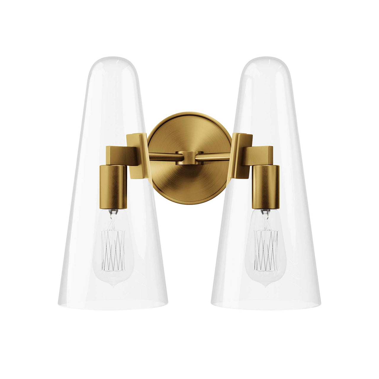 Lucen 2-Light Wall Sconce, Clear & Satin Brass