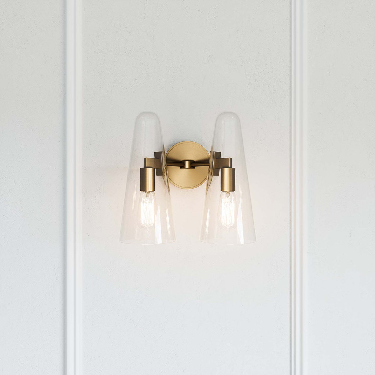 Lucen 2-Light Wall Sconce, Clear & Satin Brass