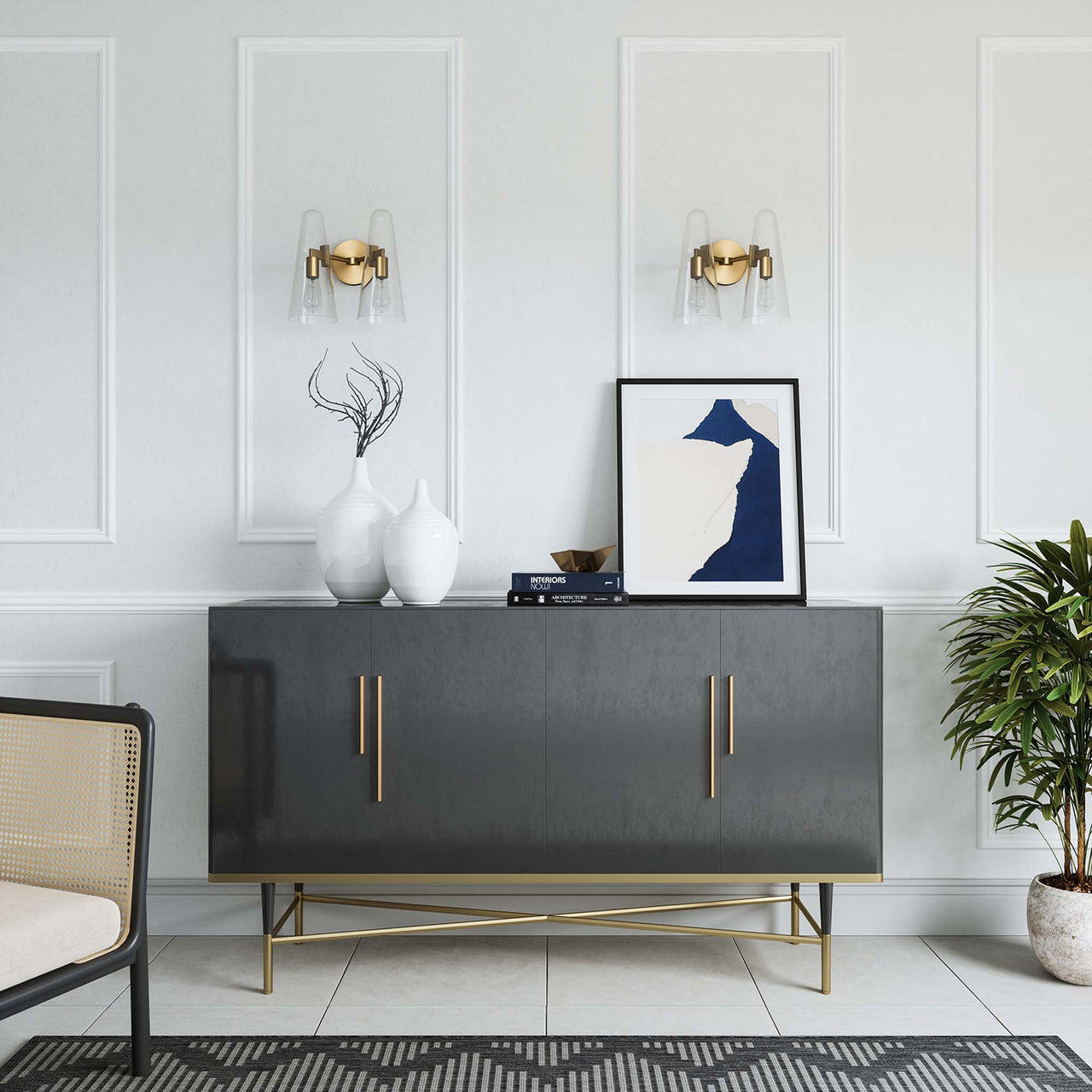 Lucen 2-Light Wall Sconce, Clear & Satin Brass