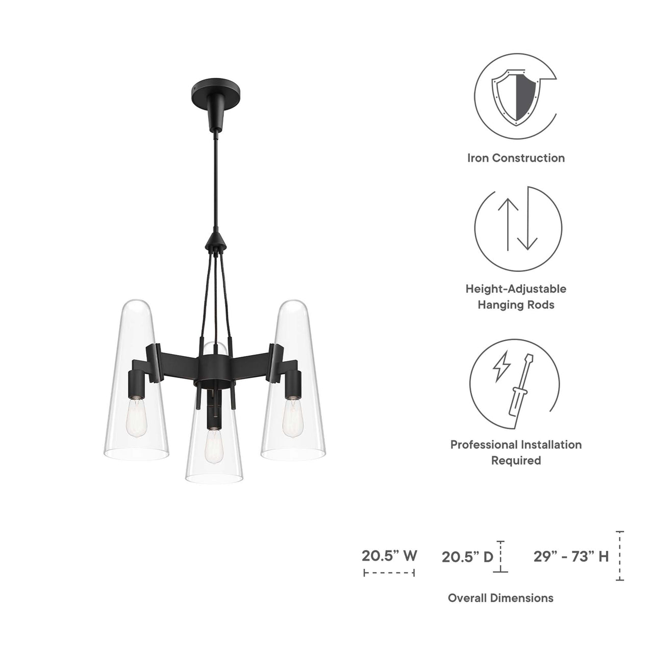 Lucen 3-Light Pendant Light, Clear & Black