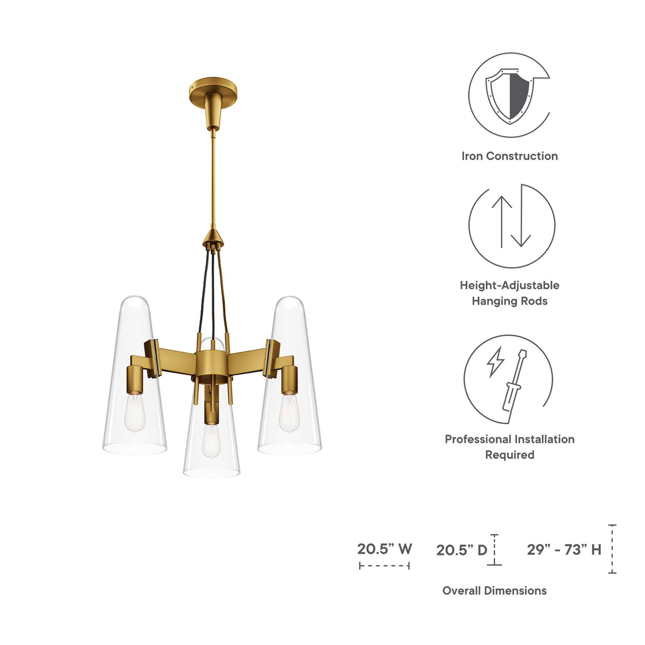 Lucen 3-Light Pendant Light, Clear & Satin Brass