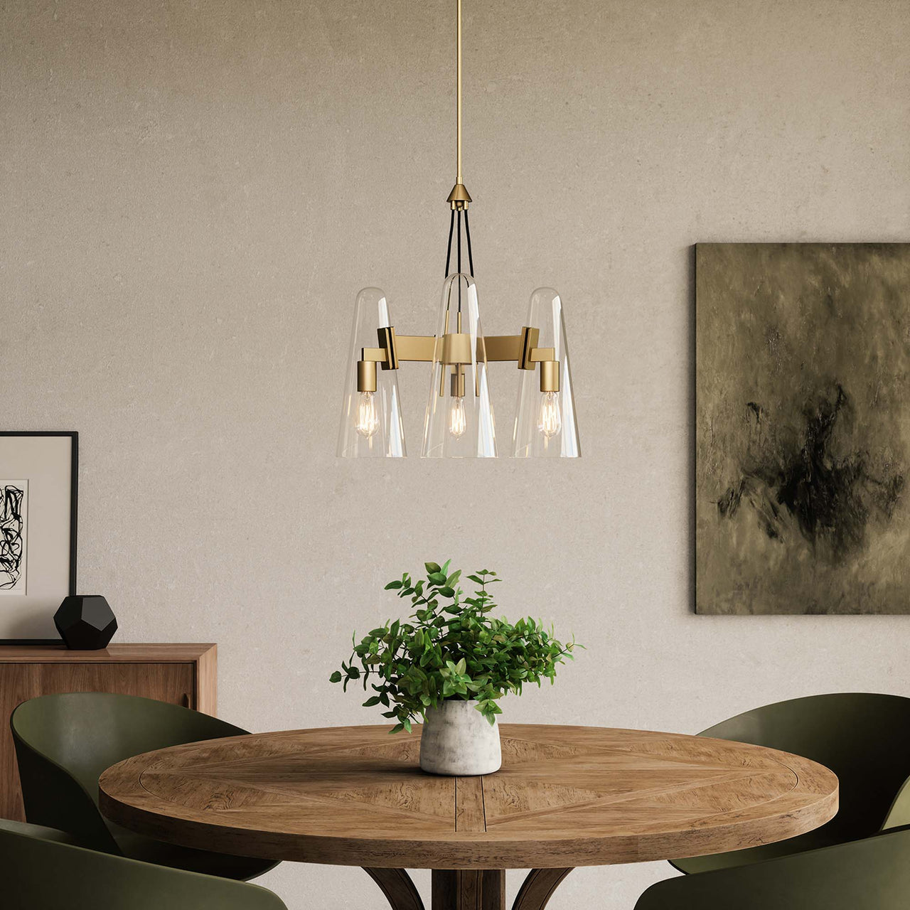 Lucen 3-Light Pendant Light, Clear & Satin Brass