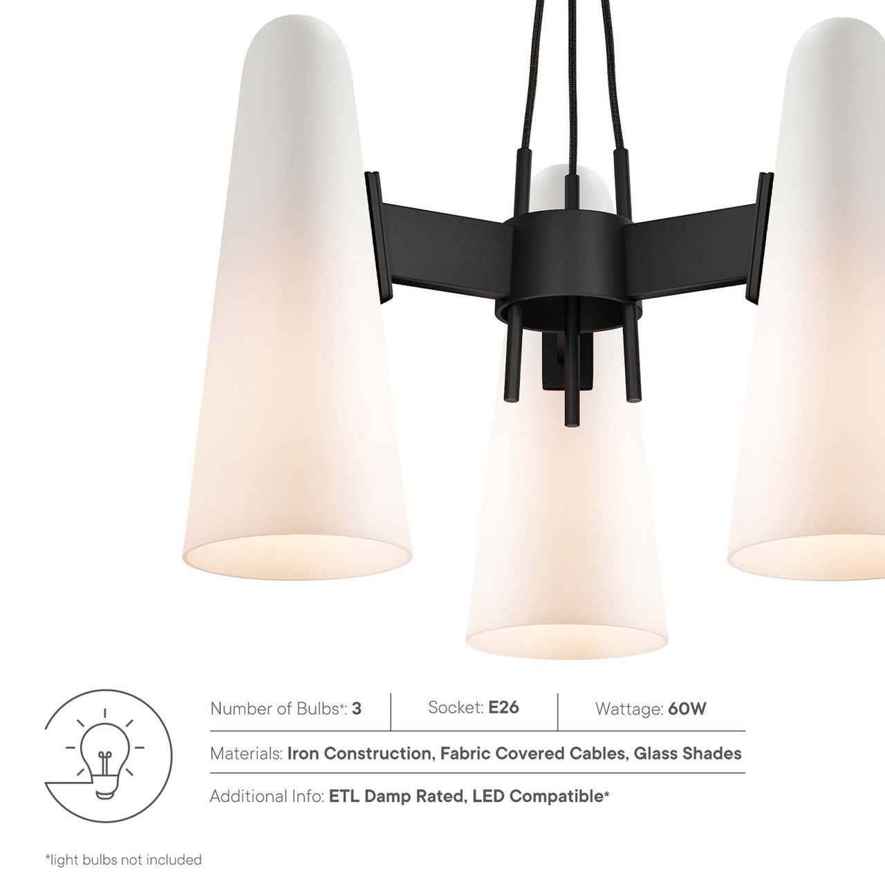 Lucen 3-Light Pendant Light, Opal & Black