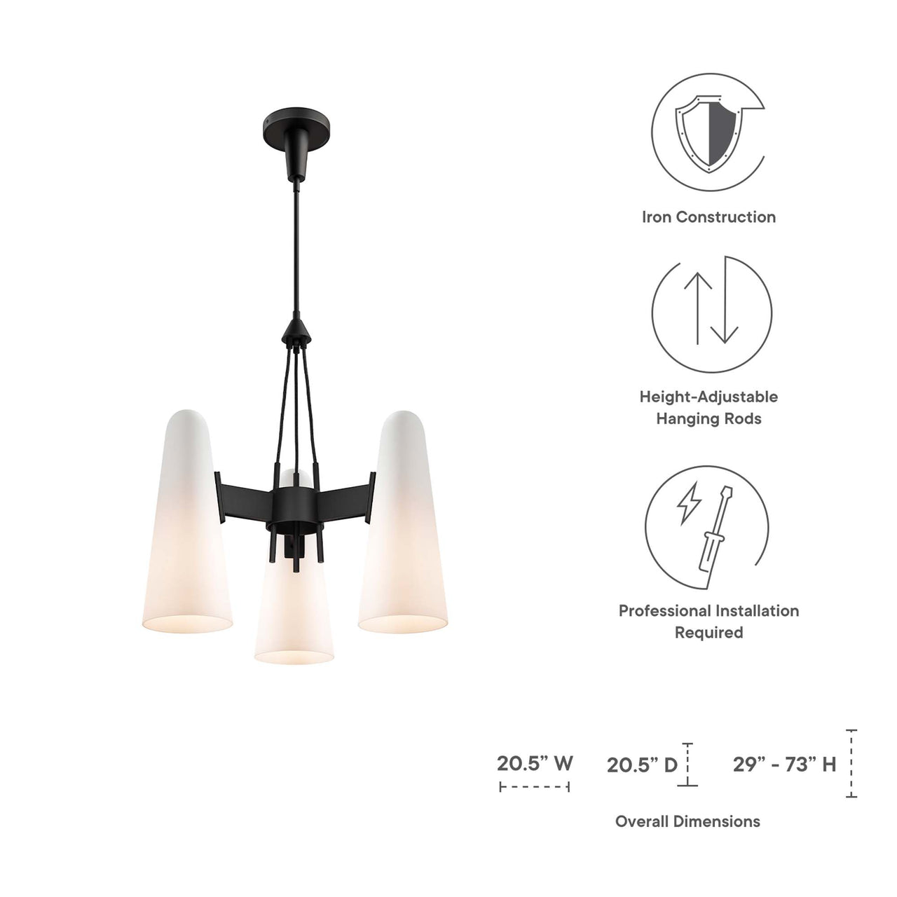 Lucen 3-Light Pendant Light, Opal & Black