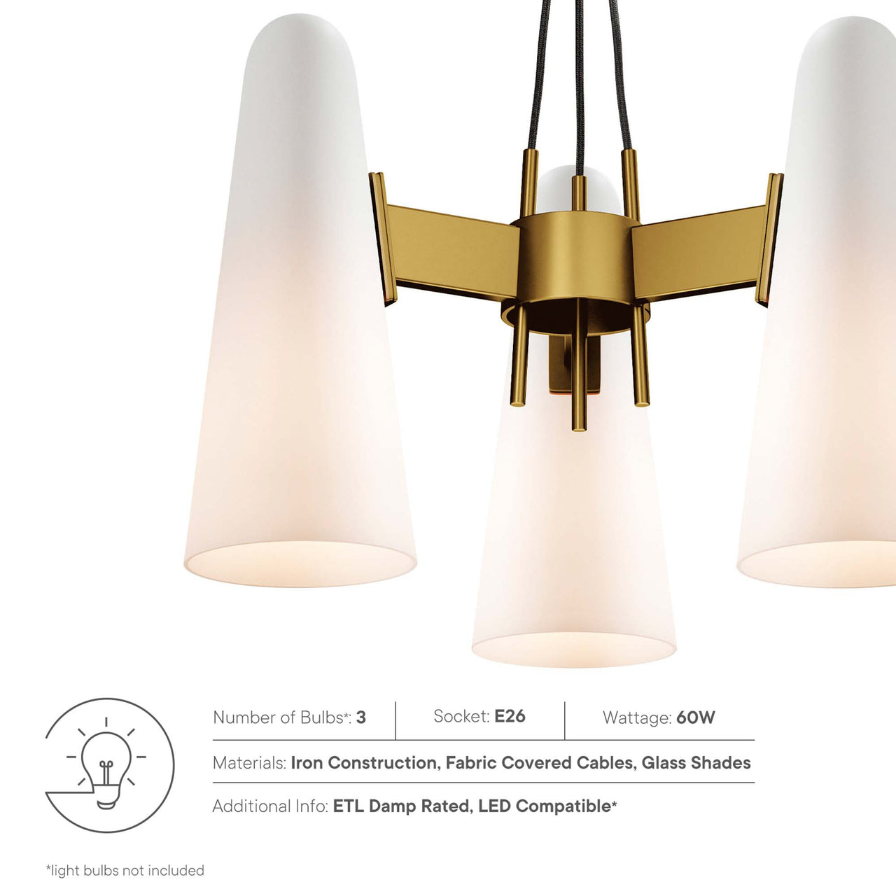 Lucen 3-Light Pendant Light, Opal & Satin Brass