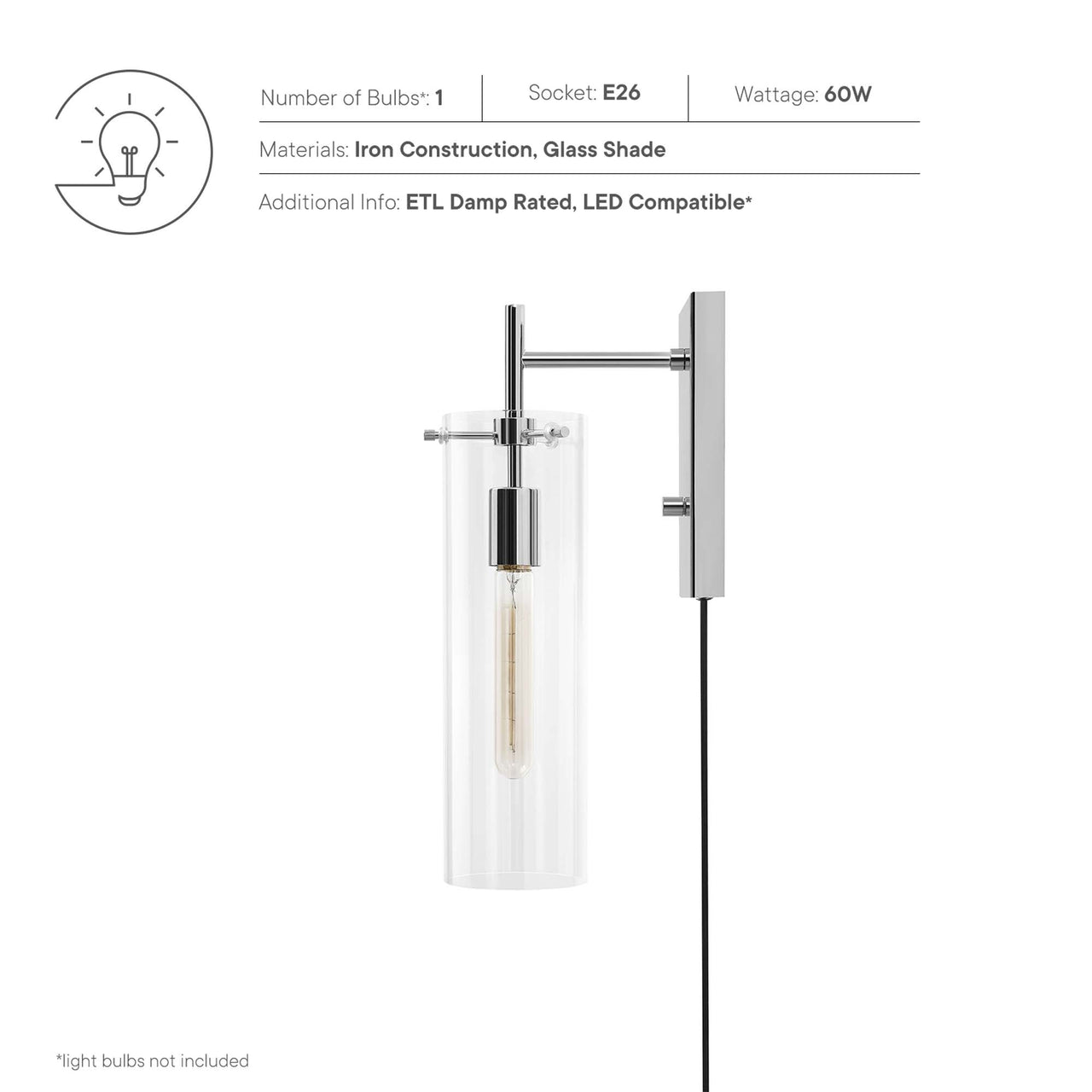 Caelum Wall Sconce w/ Plugin, Polished Nickel