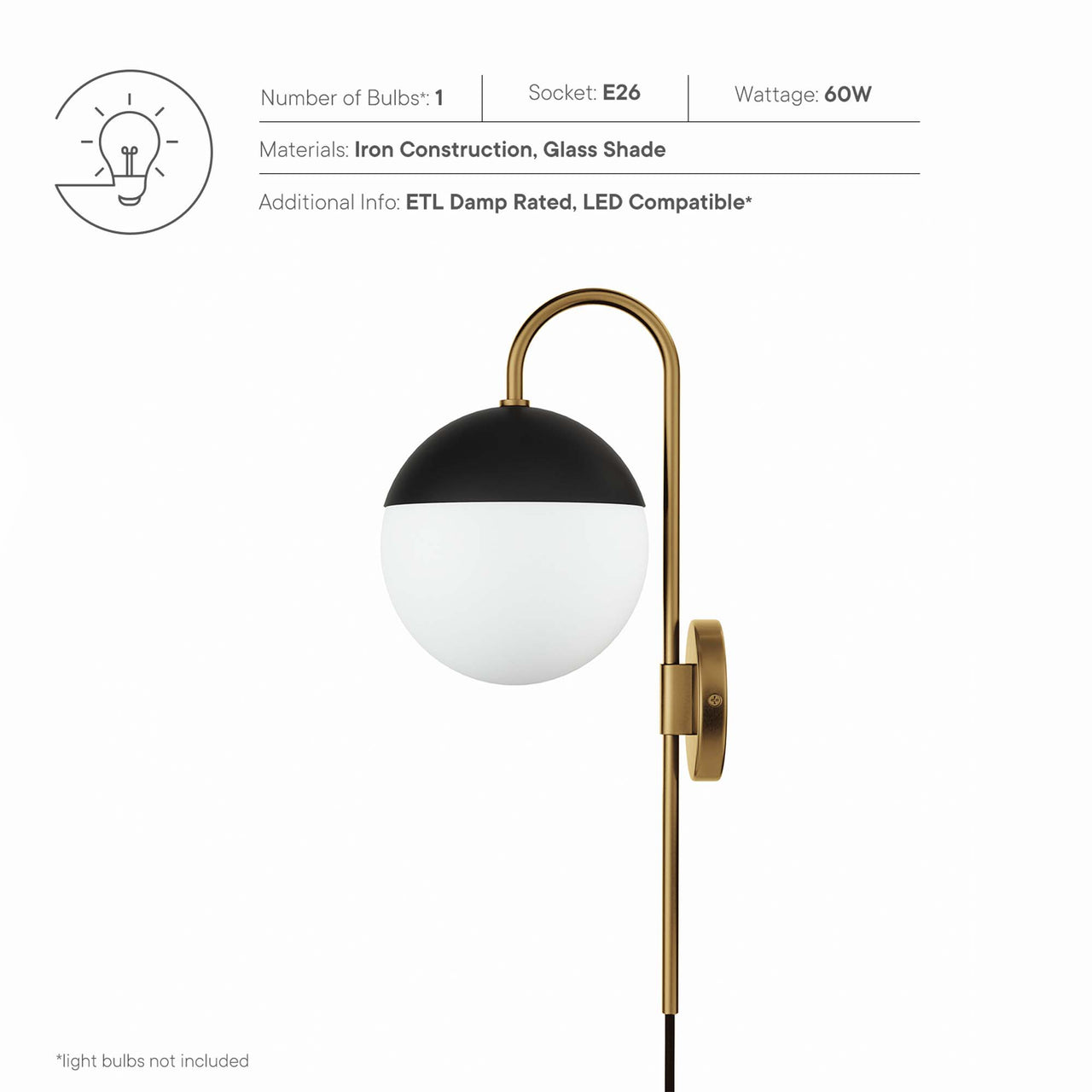 Starlight Wall Sconce w/ Cable, Satin Brass