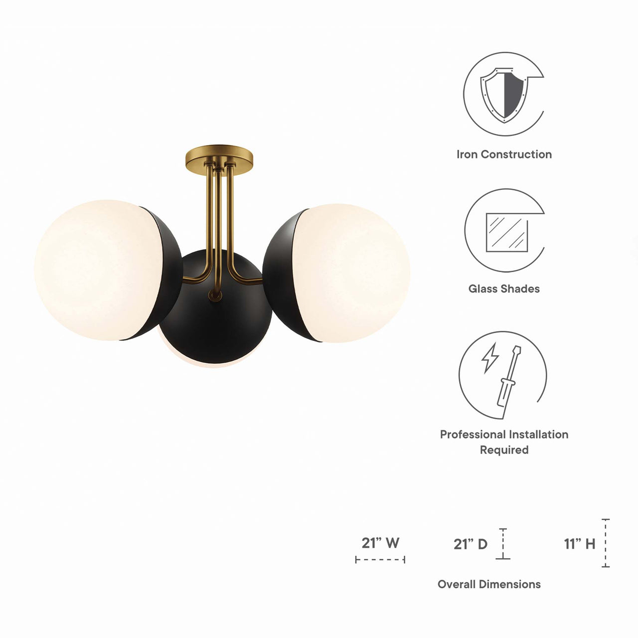 Starlight Semi-Flush Ceiling Light, Satin Brass