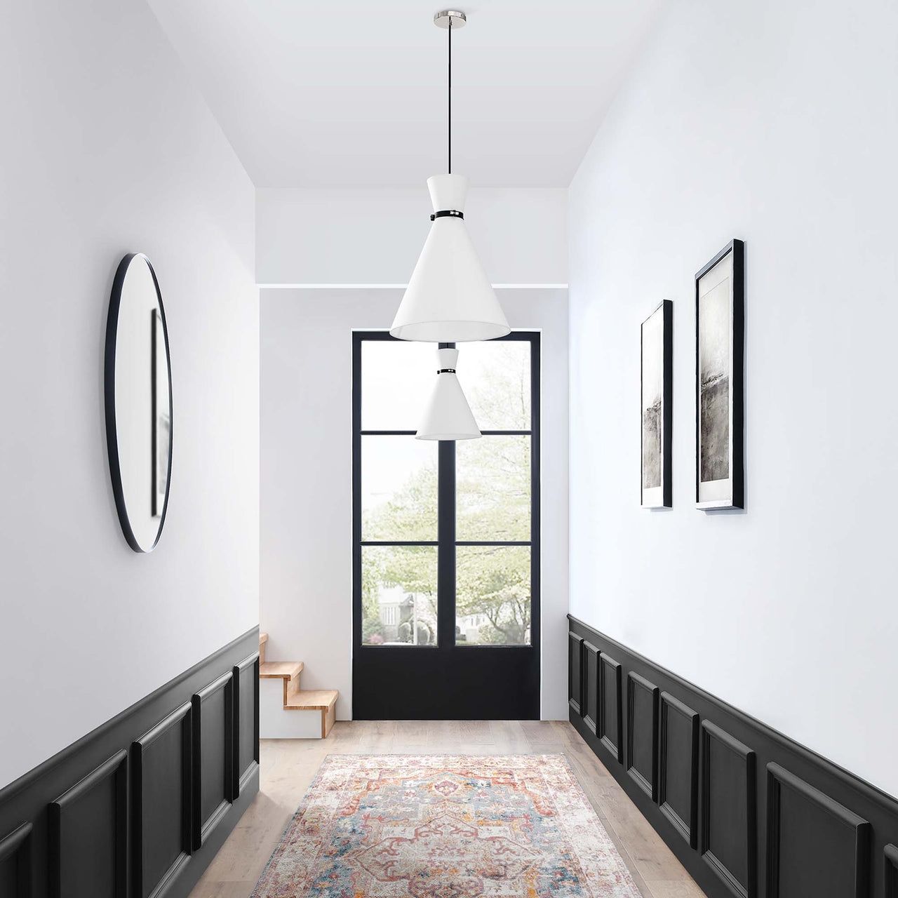 Beacon Pendant Light, White & Polished Nickel