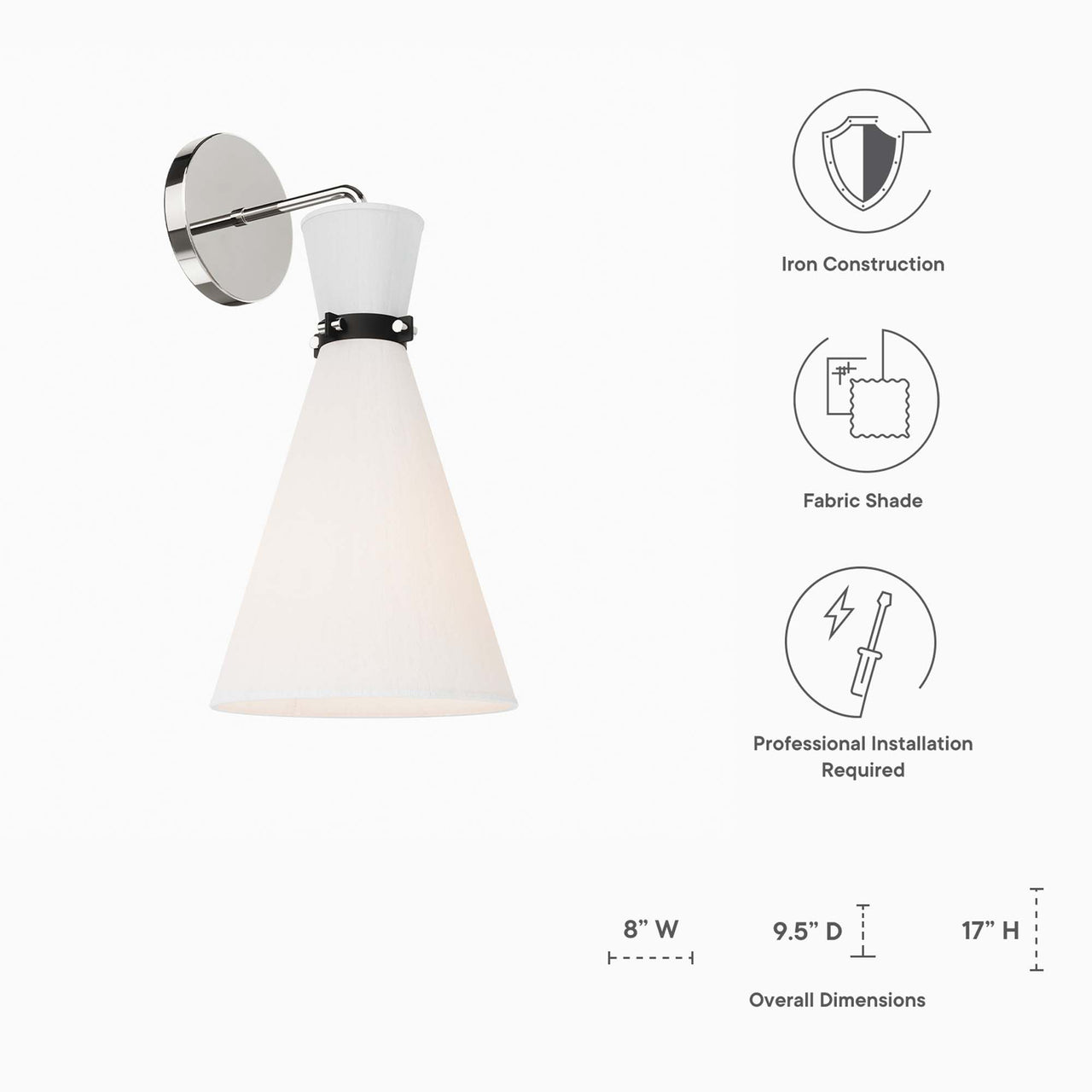 Beacon Wall Sconce, White & Polished Nickel