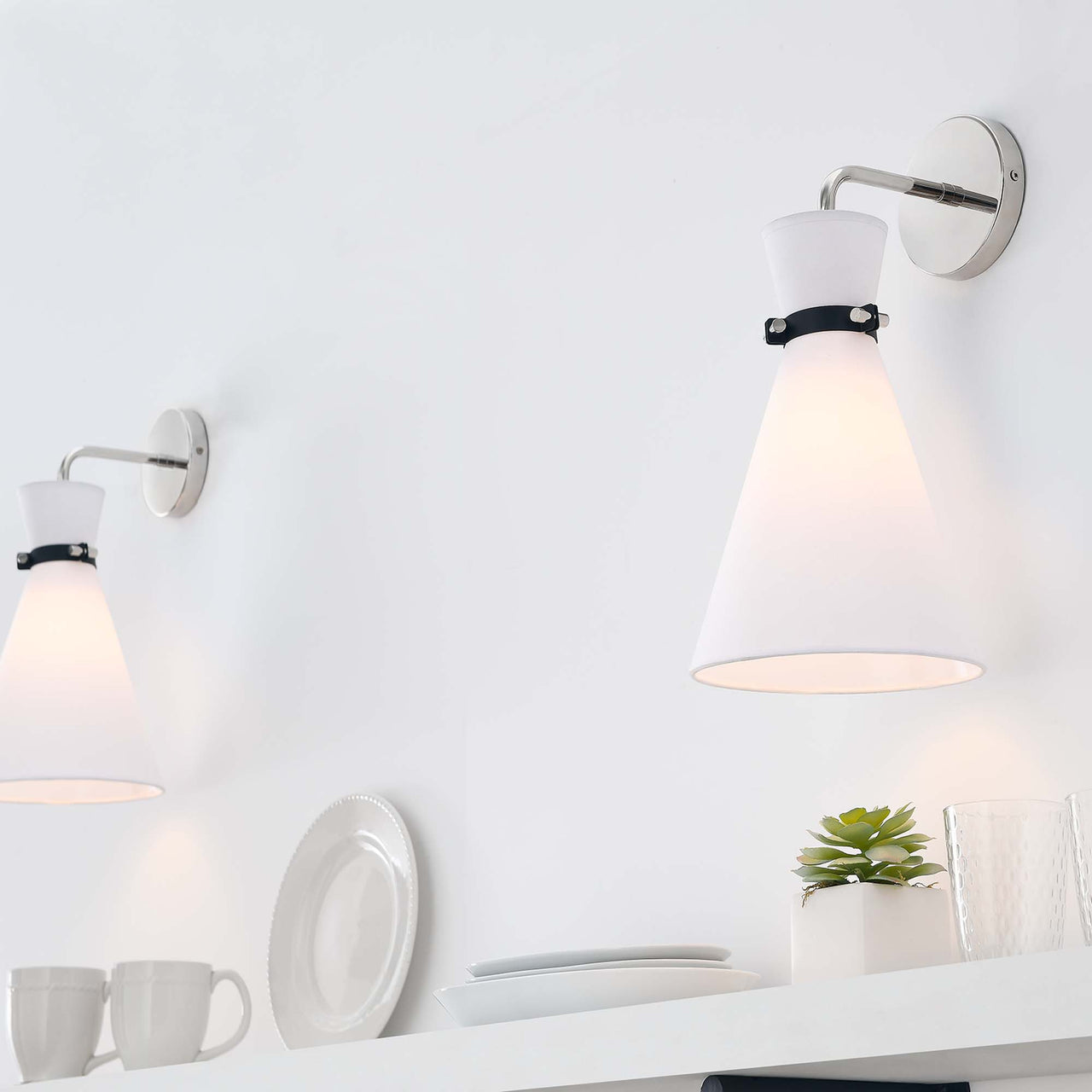 Beacon Wall Sconce, White & Polished Nickel