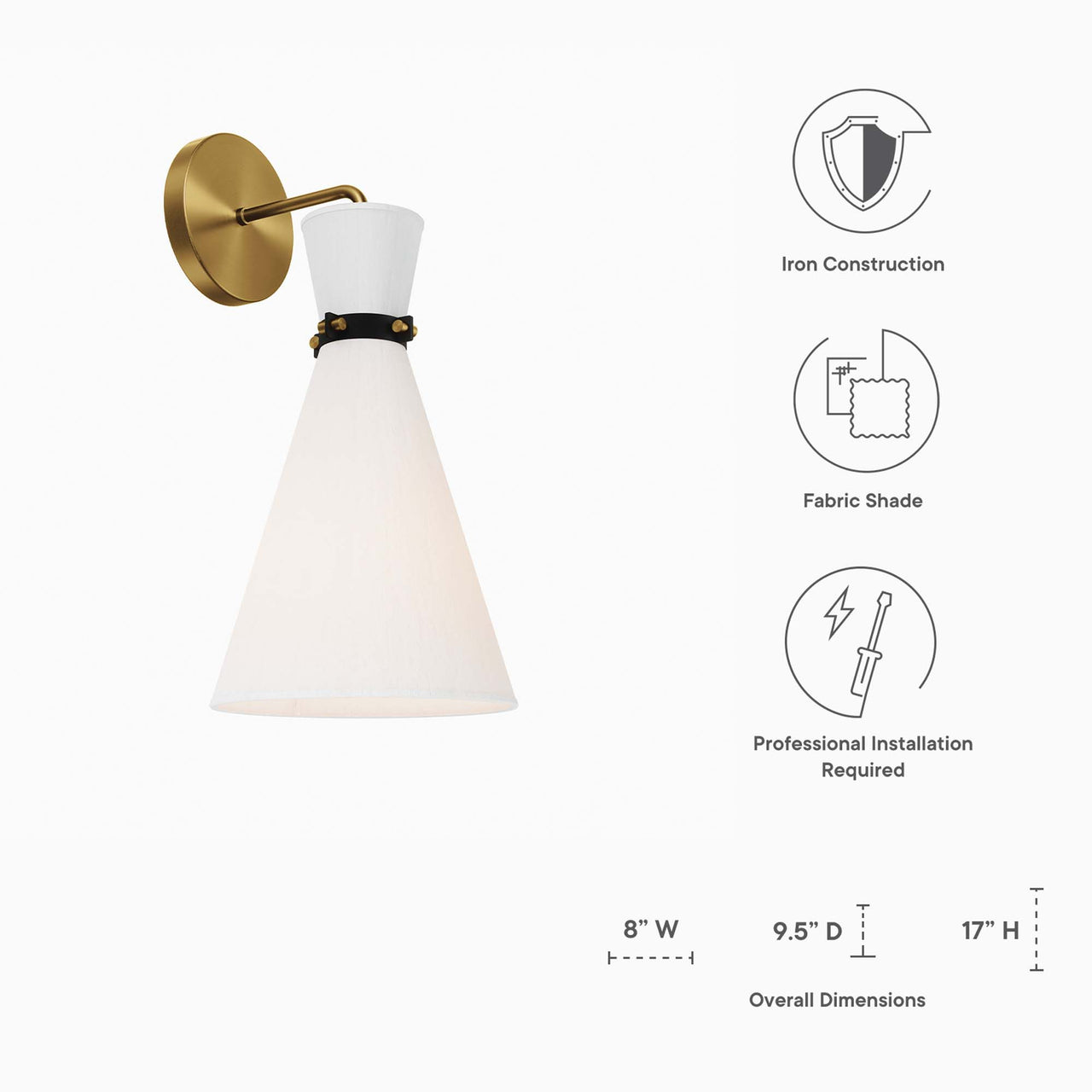 Beacon Wall Sconce, White & Satin Brass