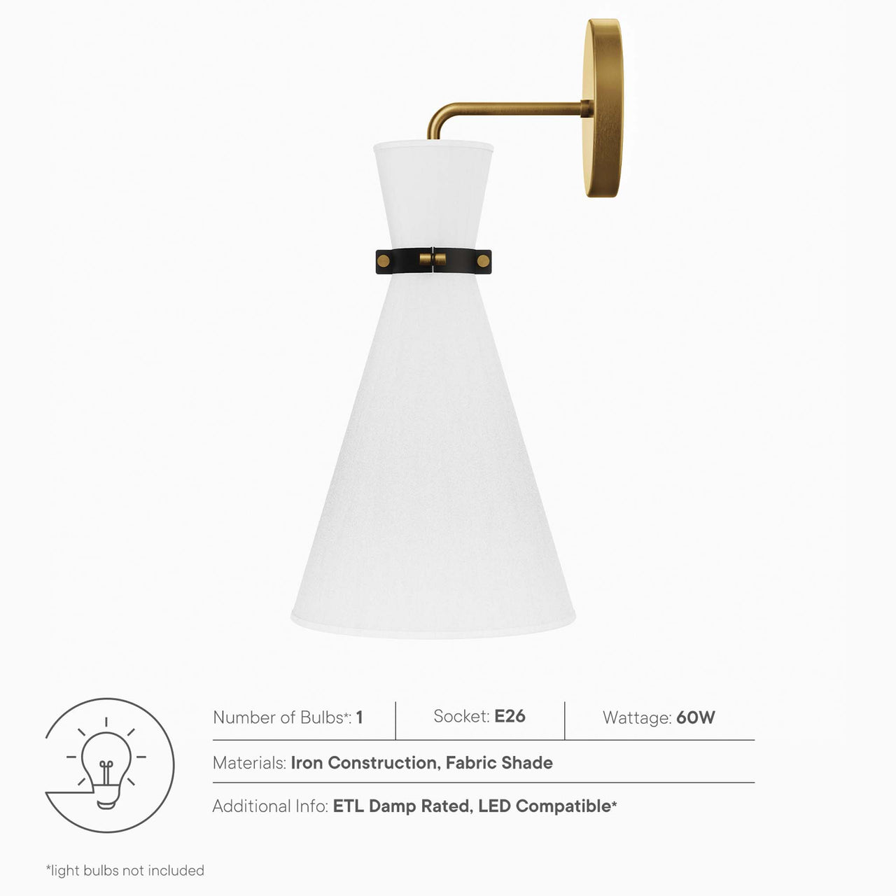 Beacon Wall Sconce, White & Satin Brass