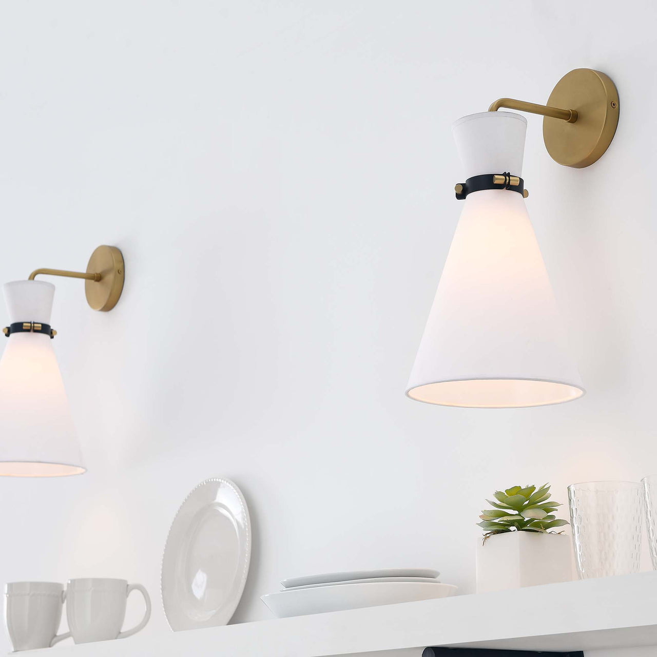 Beacon Wall Sconce, White & Satin Brass