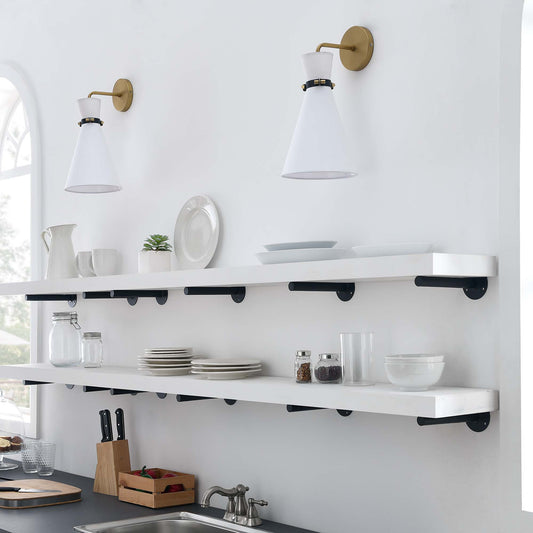 Beacon Wall Sconce, White & Satin Brass