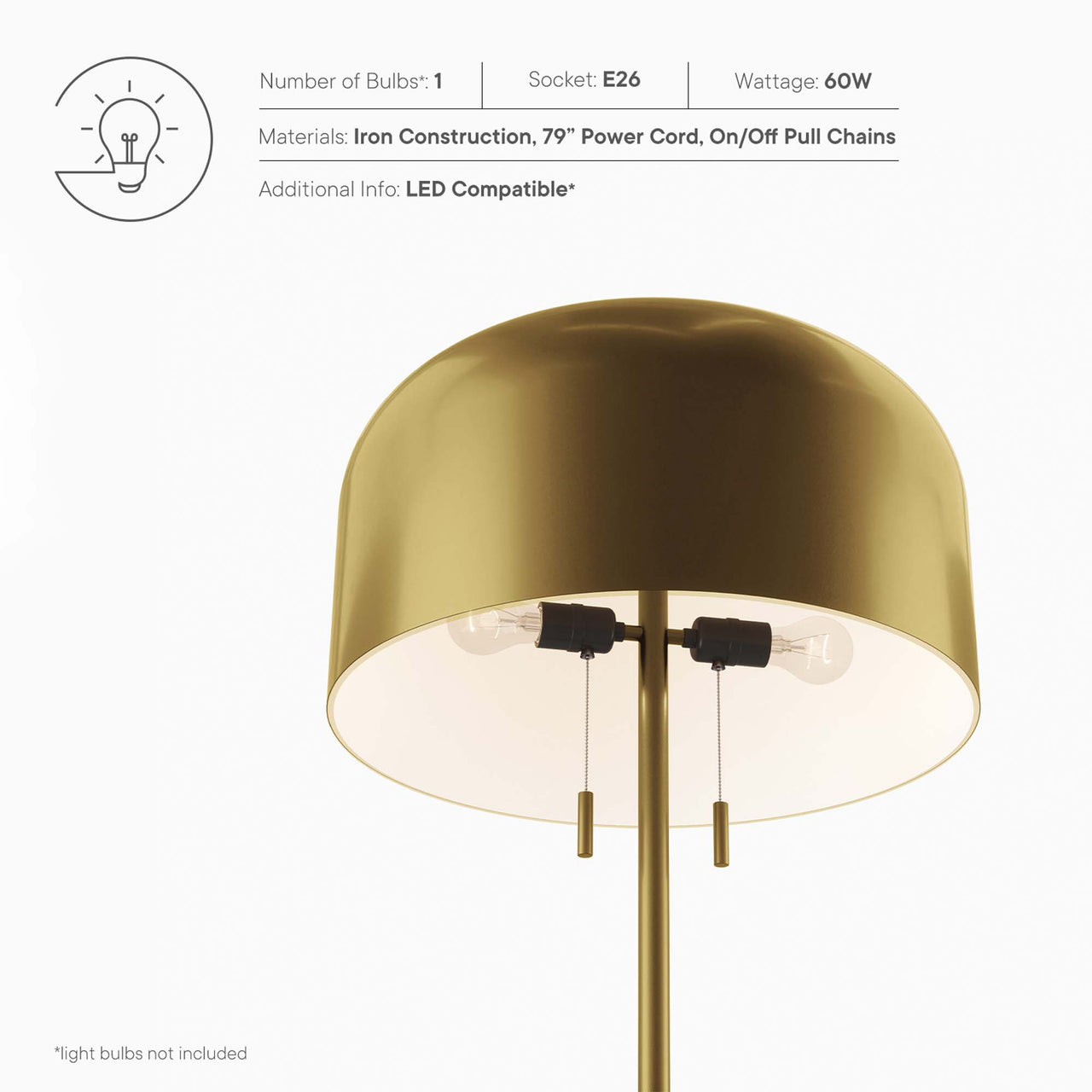 Brannick Floor Lamp, Satin Brass