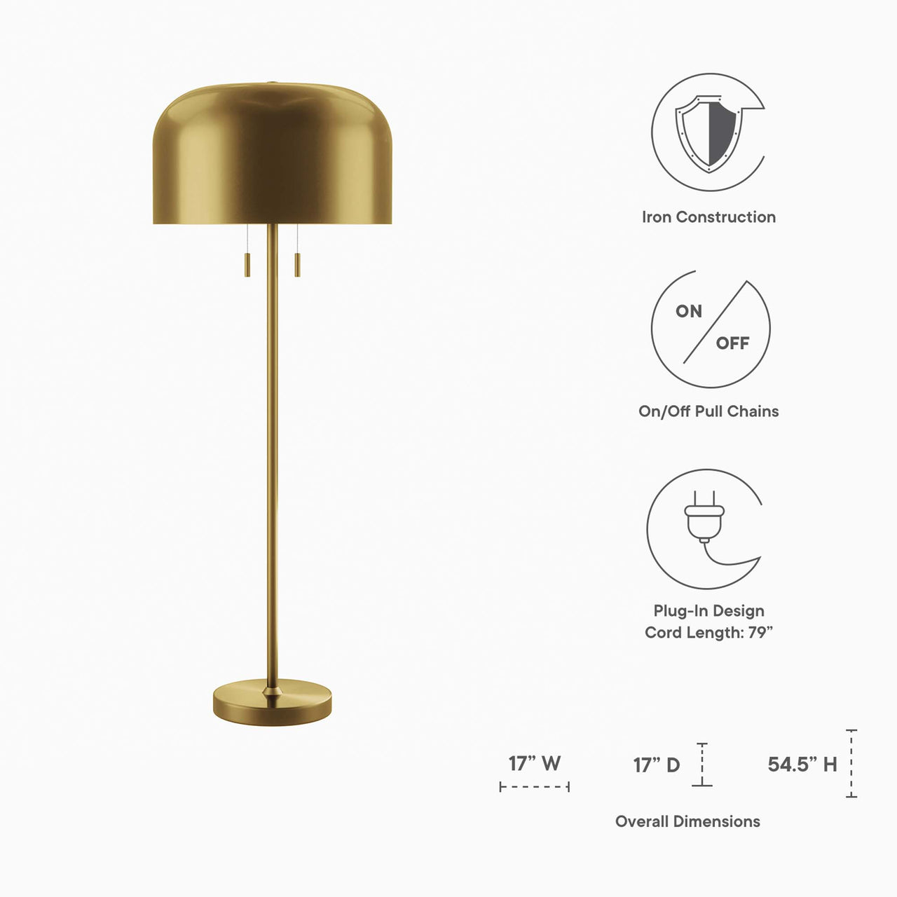 Brannick Floor Lamp, Satin Brass